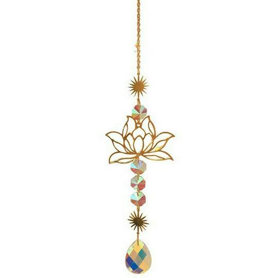Crystal Sun Catcher: Natural Amethyst Lotus Ornament for Windows and Gardens, Rainbow Maker.
