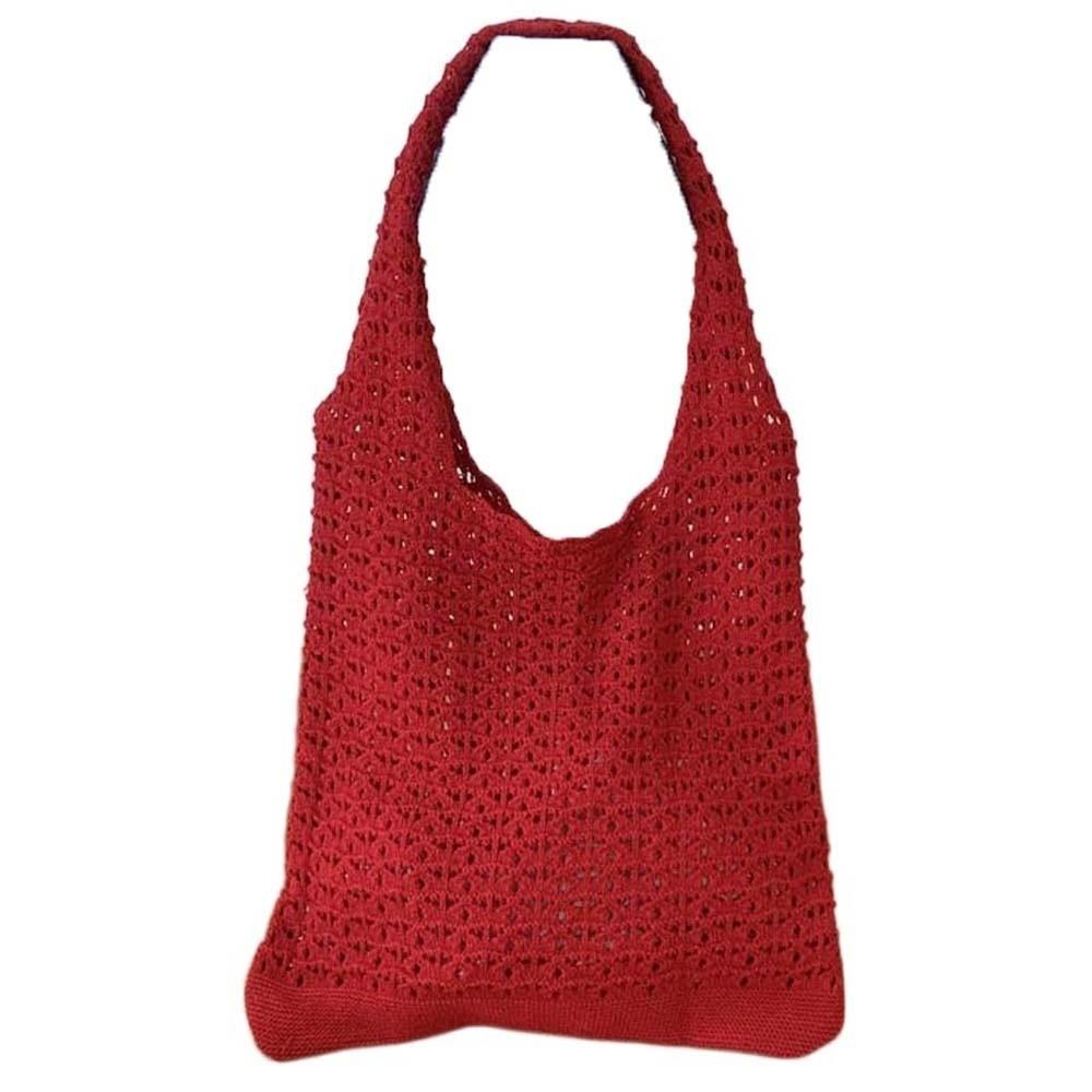 

Large Capacity Crochet Tote Bag Lightweight Korean Style Hollow Woven Shoulder Bag Polyester Solid Color Knitting Handbag Spring красный