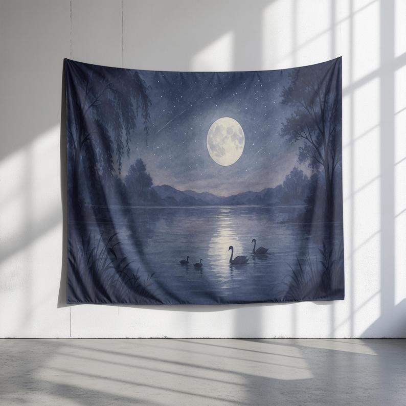 Moonlight Swan Lake tapestry 75x100 чёрный