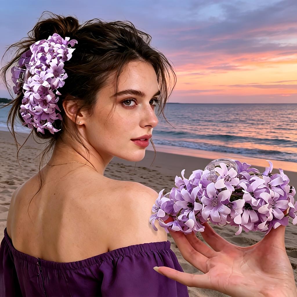 New Spring/Summer Large Full-Bloom Artificial Flower Hair Claw Clip, Women's Fashionable Hawaiian-Style Luxurious and Elegant Floral Hair Clamp