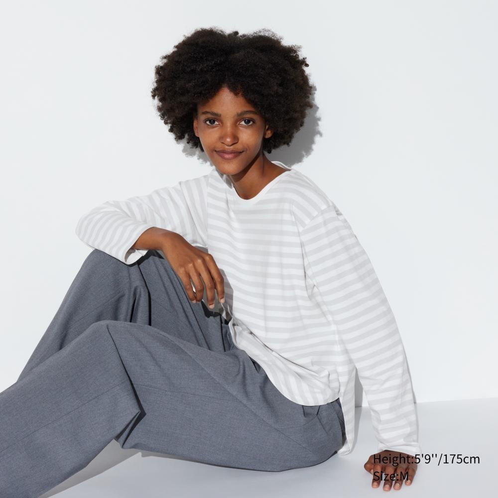 

Футболка UNIQLO из мягкого хлопка в полоску с закругленным краем (длинный рукав)