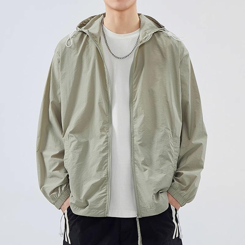 Men's Lightweight Ice Silk Sun Protection Hooded Jacket for Summer Cycling & Fishing - Loose, Breathable Outdoor Wear