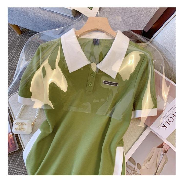 Summer Fashion Women Large Size Polo Neck Splicing A Shaped Dress