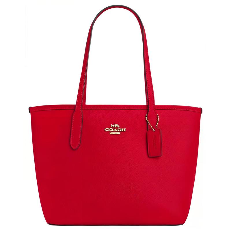 

COACH City 23 metal logo buckle closure cow split leather tote bag tote bag shopping bag shoulder bag medium size women s red золотий