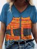 Neue Süße Katze Tier 3D Druck T-Shirts Mode Damen V-Ausschnitt Kurzarm T-Shirt Y2k Harajuku T-Shirts Lässige Oberteile Damenbekleidung