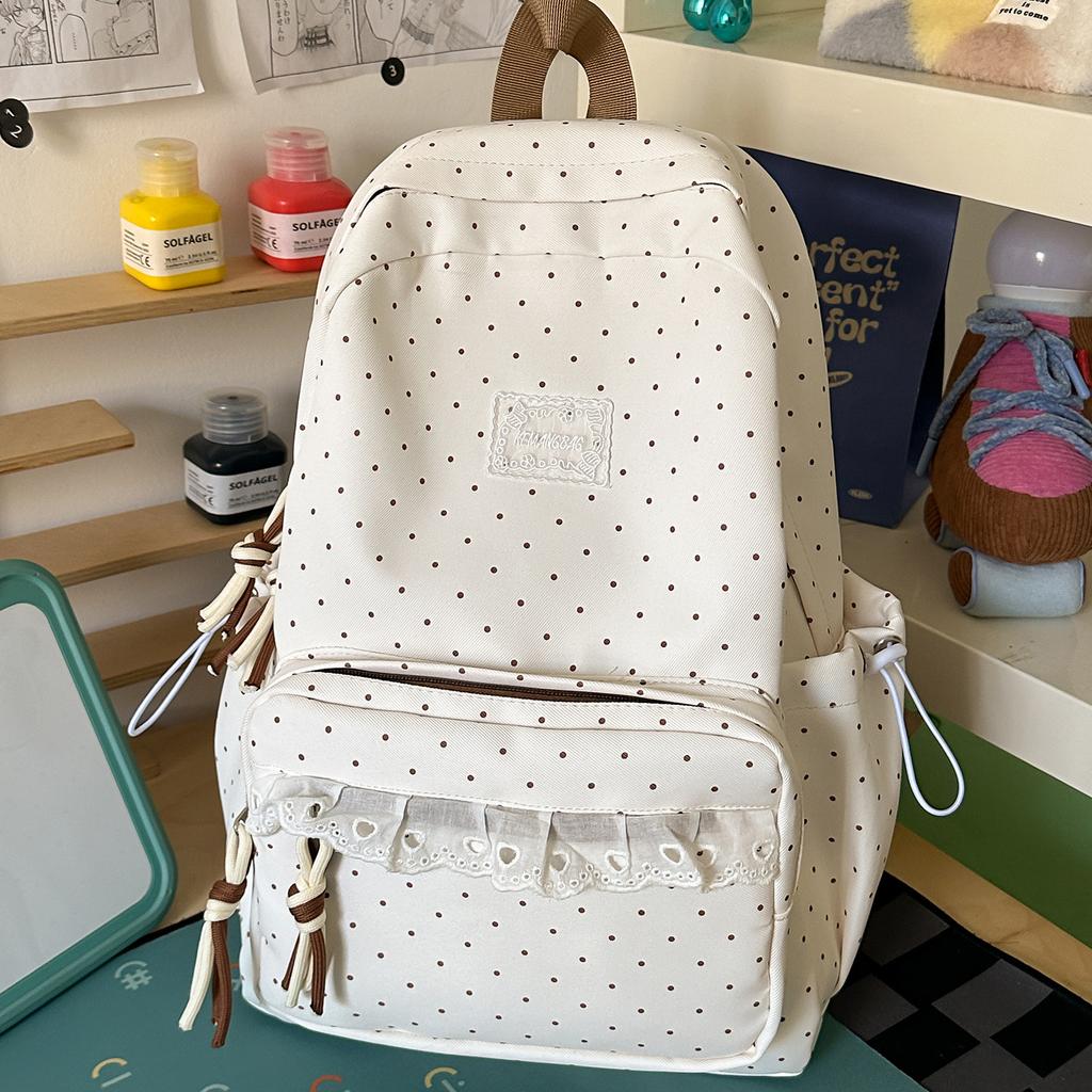 Schoolbag Korean Cream Wind Lace Girl Sweet Backpack Elementary School Student Versatile School Travel Lightweight School Bag Girl