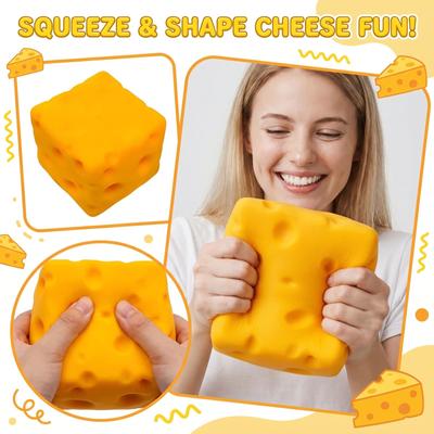 Cheese Shape Stress Relief Toy 10cm Cube with Soft Clay Filling for Squeezing and Sensory Relaxation