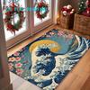 1pc, 2D Flat Printing, Kanagawa Wave and Cherry Blossom Japanese-style Entrance Mat, Non-slip, Machine Washable, Easy-to-clean Polyester Mat. Suitable