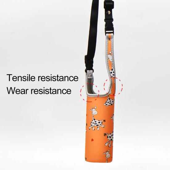 Yousheng Vacuum Cup Sleeve Thickened Elastic Anti-fall with Shoulder Strap Cartoon Printing Portable Water Bottle Case for Outdoor