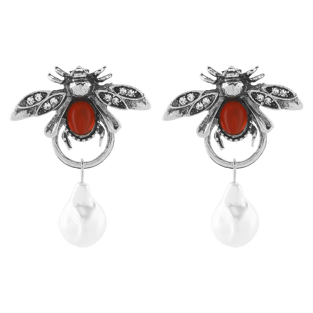 European and American medieval insect pearl pendant earrings ZA fashion personality creative retro diamond necklace