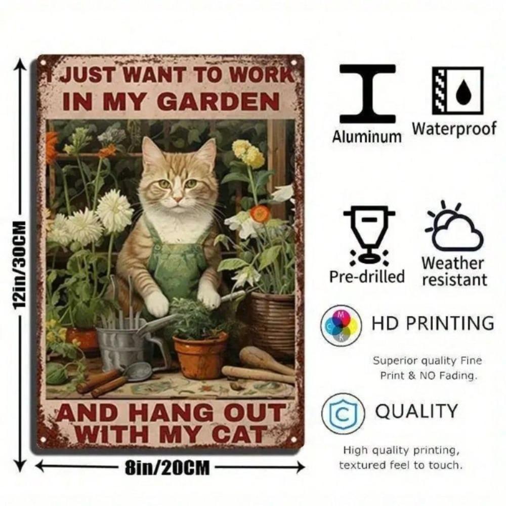 Metal Poster Wall Art Vintage Home Decor Funny Cat Gift Gardener