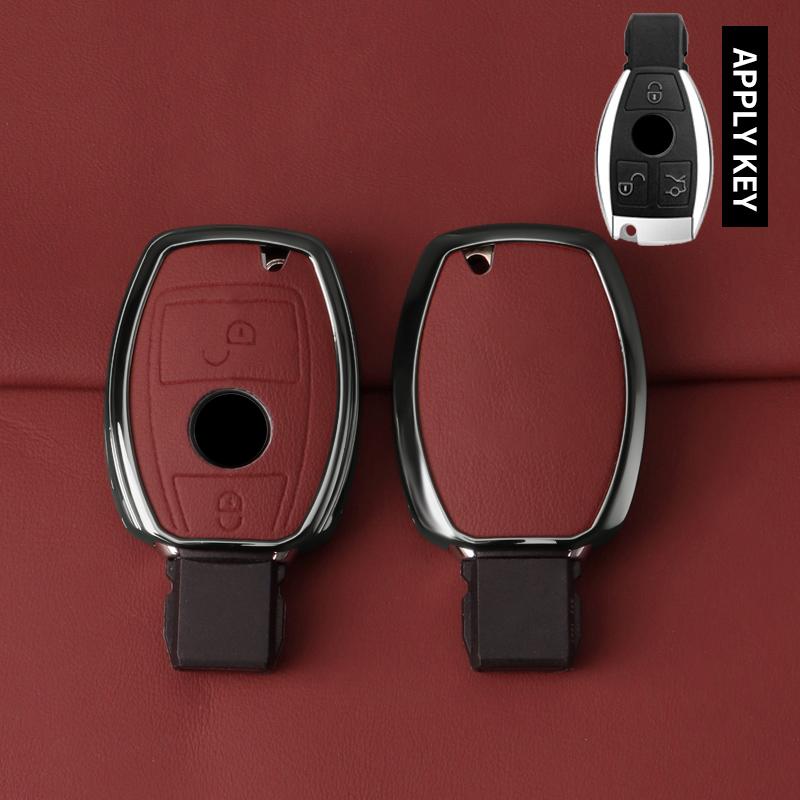 Metal Leather Car Key Case Cover For Mercedes Benz A B C E Class Gls Gla Glk Glc Cls Cla Amg W204 W205 W212 W463 W176 Keychain