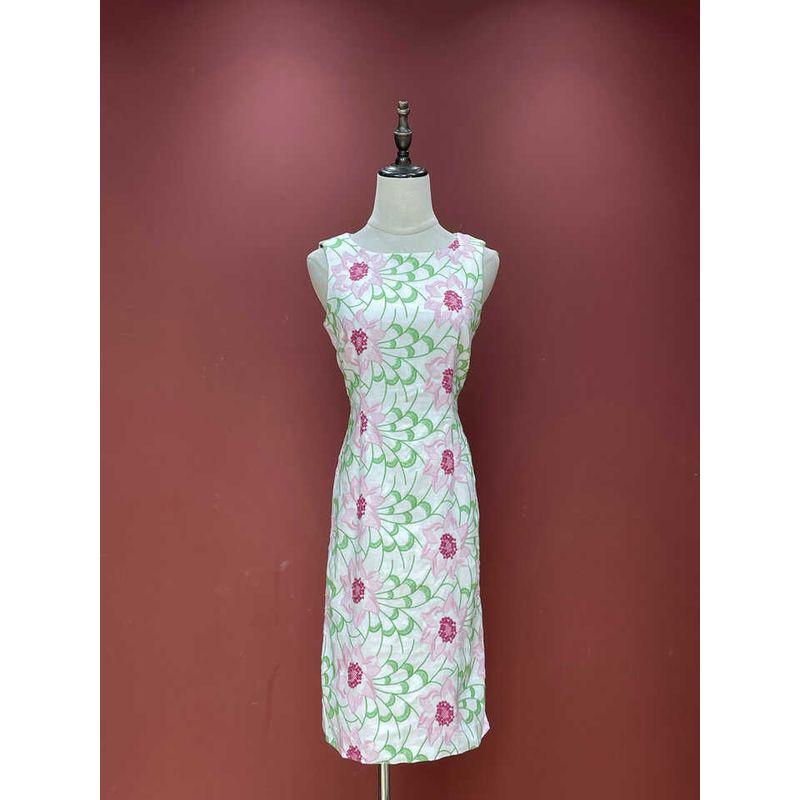 

Autumn 2024 Shenzhen Nanyou Classy Texture High Quality All Linen Machine Embroidery Florals Dress Midi Skirt Picture Color 2