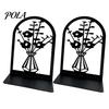 L-shaped Bookend 1 Pair Flower Metal Bookends, Decorative Vase Book Ends for Non-slip Shelves, Black Holder Stopper Home Office Reading Room