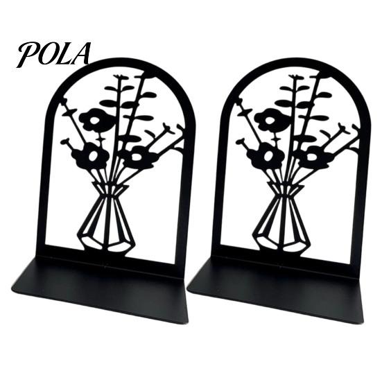 L-shaped Bookend 1 Pair Flower Metal Bookends, Decorative Vase Book Ends for Non-slip Shelves, Black Holder Stopper Home Office Reading Room