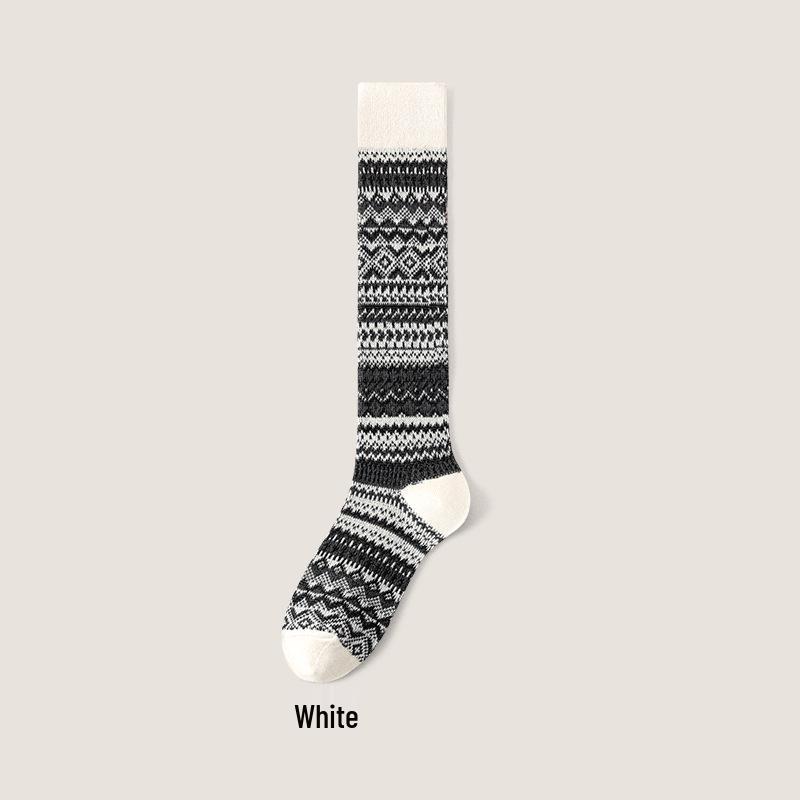 Double Needle Retro Ethnic Style Calf Socks - Warm, Trendy, Slimming Striped High-Top Cotton for Autumn & Winter