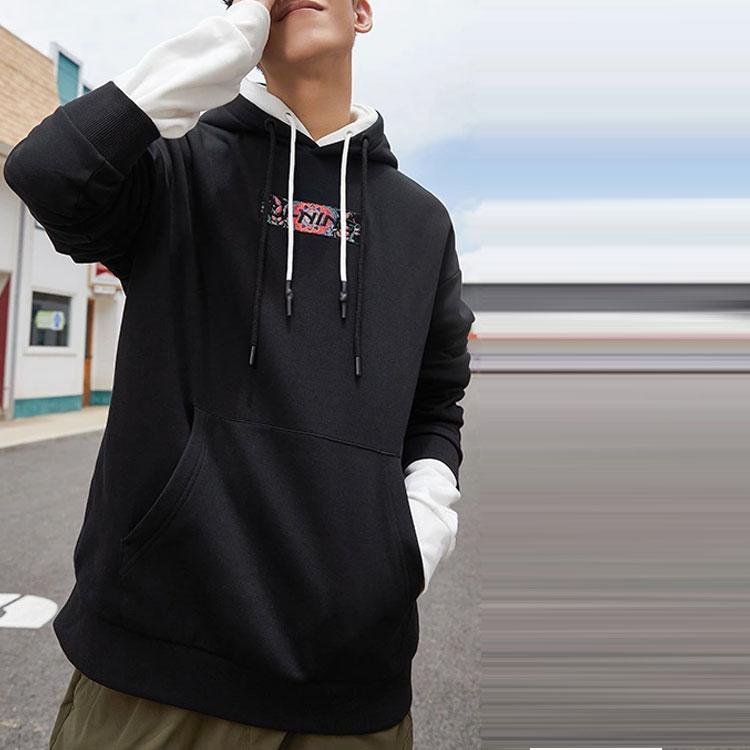 Li Ning Sports Lifestyle Series Embroidered Logo Fleece Pullover Long Sleeve Sweatshirt Unisex Sweatshirt Black AWDRD42-2