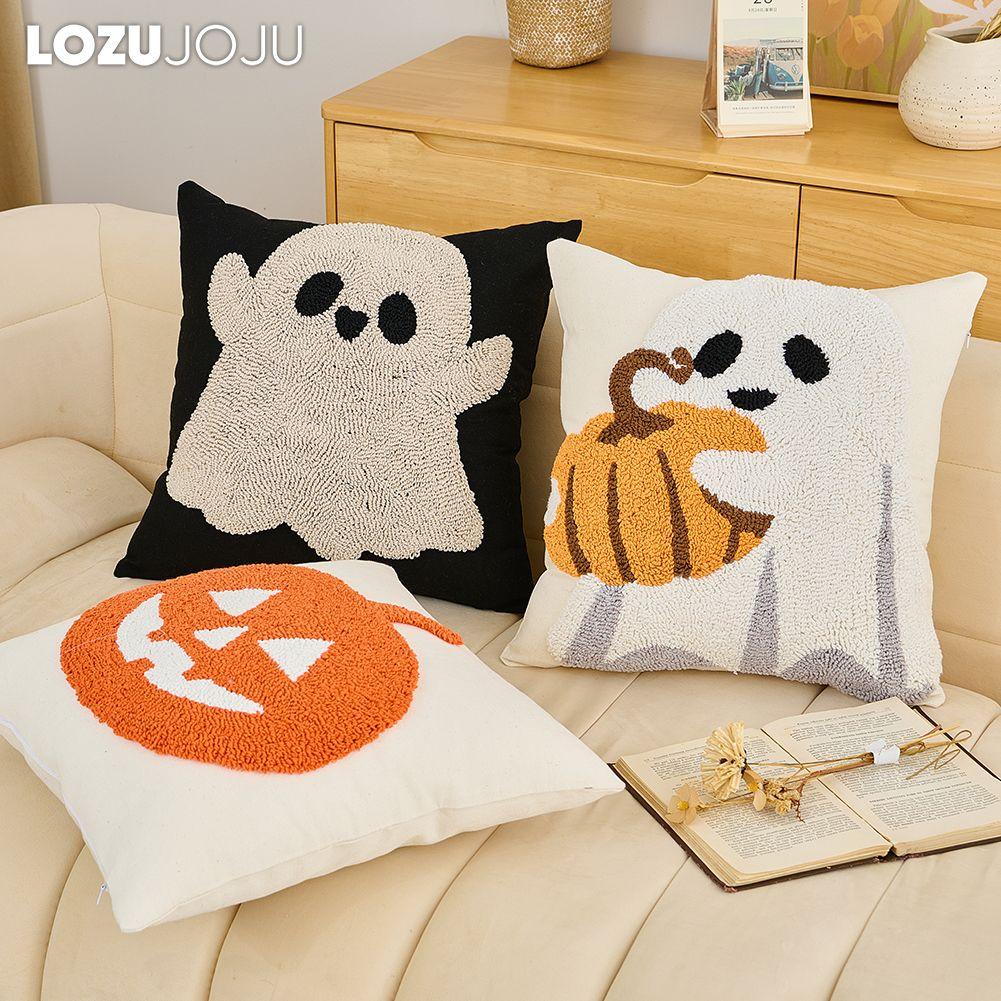 1PC LOZUJOJU Halloween Pillowcase Ghost Pumpkin Pattern Embroidered Soft Cushion Cover for Sofa Living Room Bedroom Home Decor