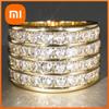 Huitan Multi-layers Design Women Gold Color Wedding Party Accessories Inlaid Shiny Round CZ Luxury Engagement Lady Jewelry Gift