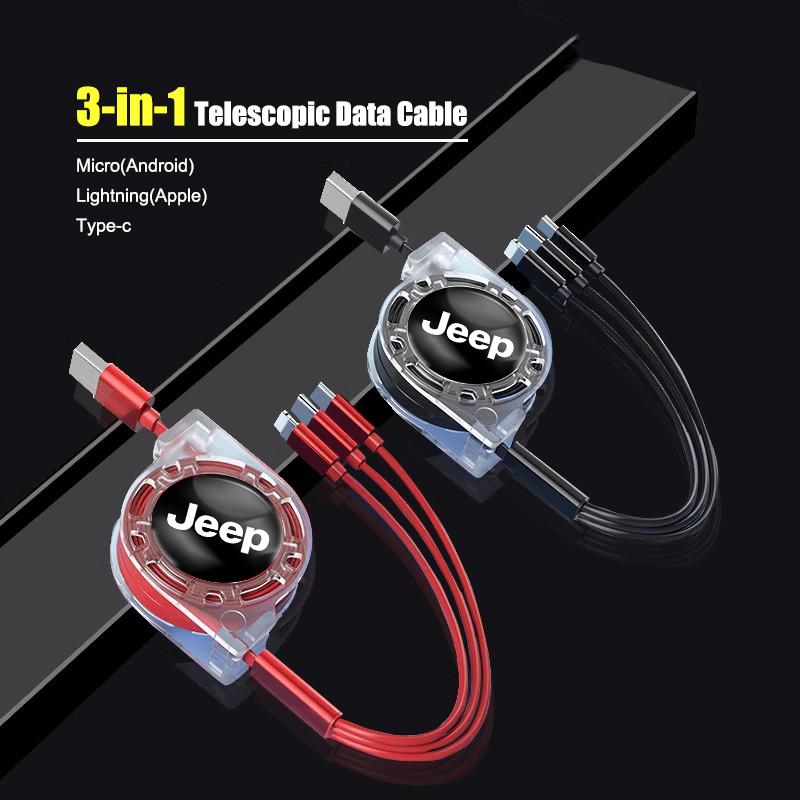 Car 3 In 1 USB Type-C Ports Fast Charger Power Data Cable For Jeep Grand Cherokee Wrangler JK Gladiator Compass Renegade Patriot ALX1
