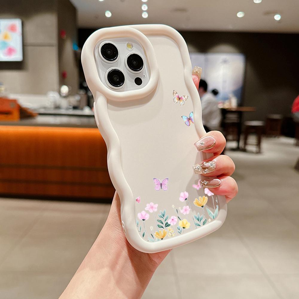 N86 Mały świeży kwiat motyl Macaron Falista krawędź etui na telefony iPhone 16 Pro Max Samsung S24 Plus S23 Ultra Xiaomi Redmi Note 13 etui odporne na wstrząsy