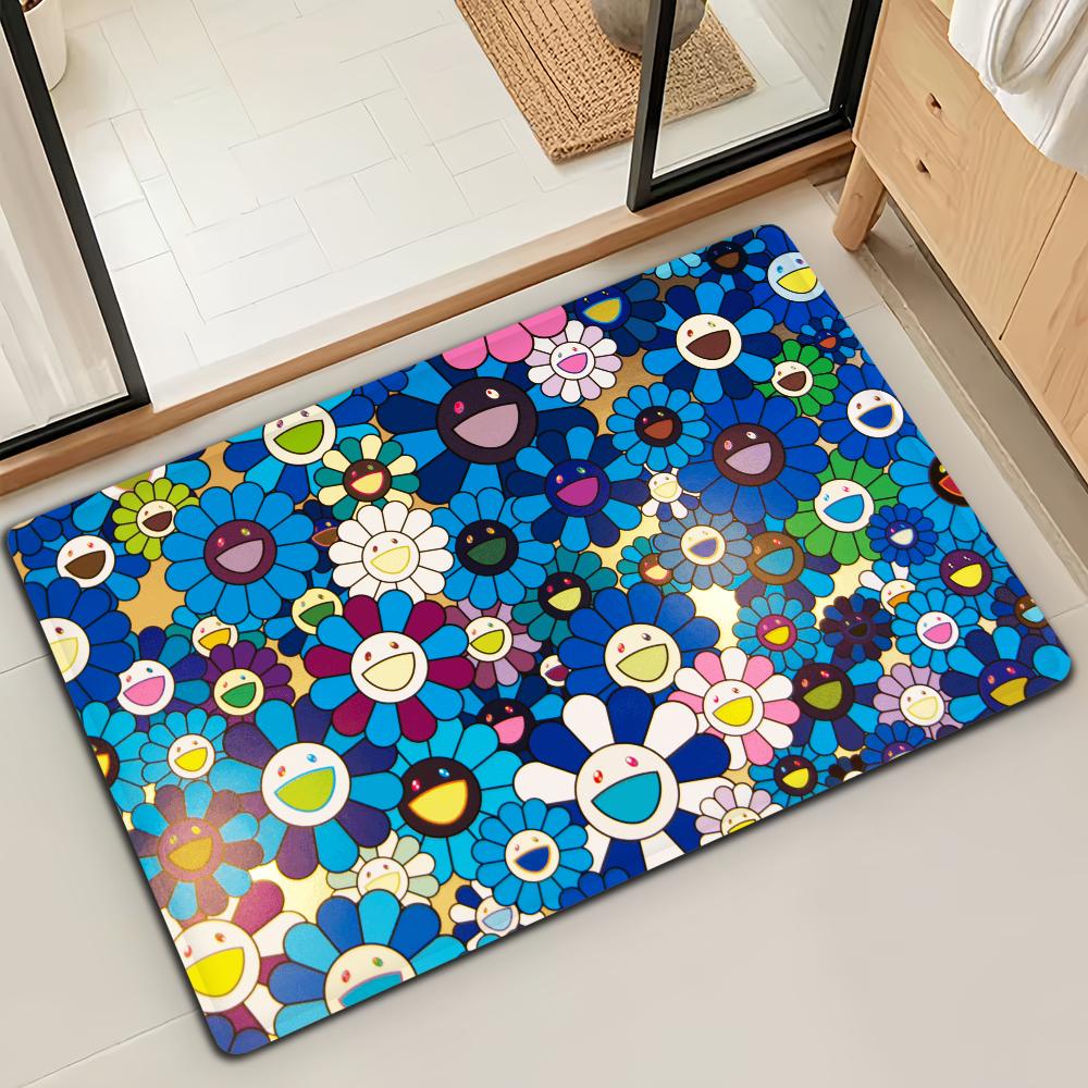 Fashion M-Murakamis Art T-Takashi Door Mat Bath Microfiber Decorative Versatile Flannel Floor Quick Dry Absorbent Non-slip Sole