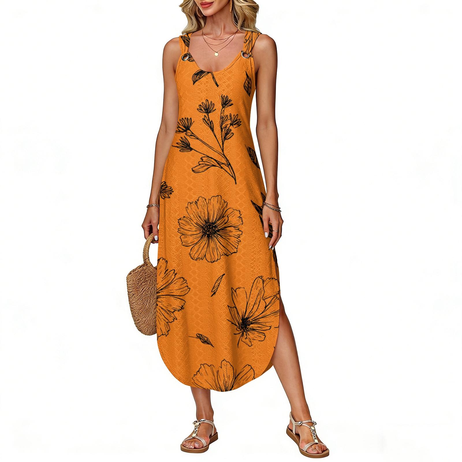 

Women s Summer Long Dress, Sleeveless With Side Slits, Long Floral Printed Camisole Dress XL