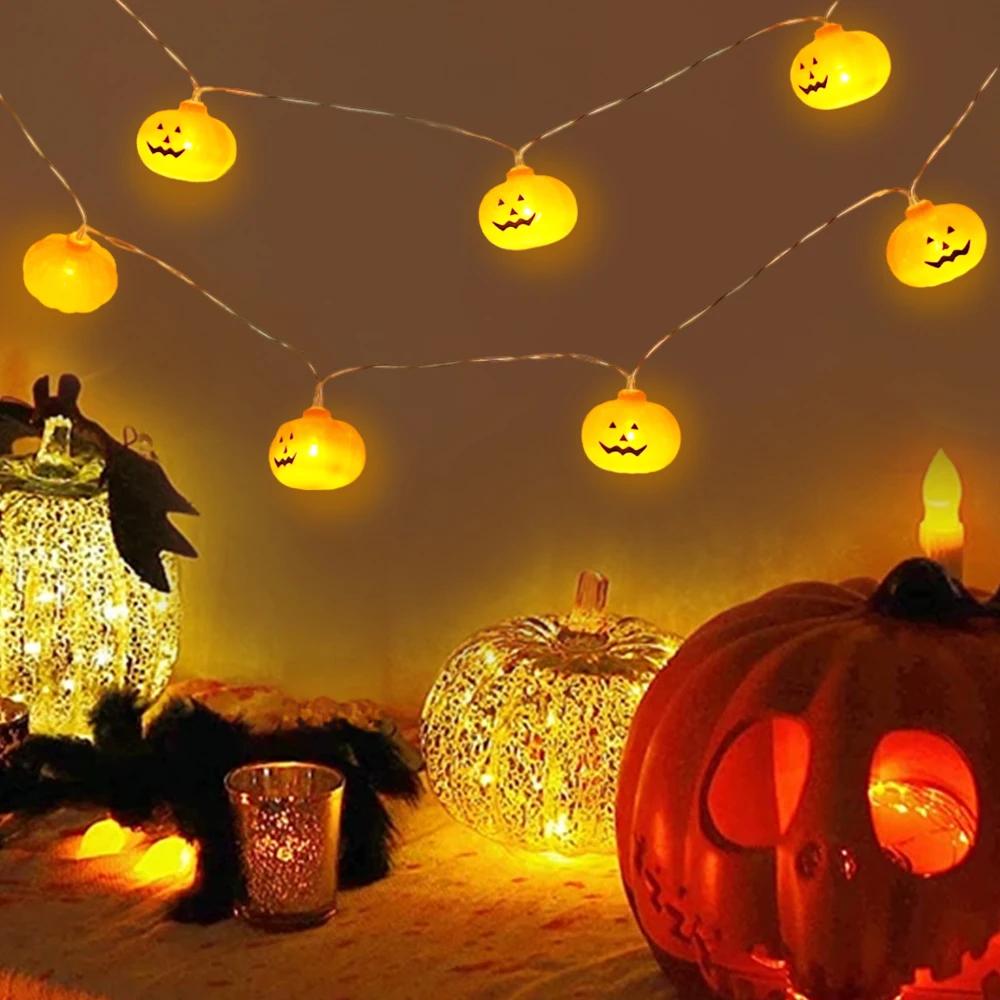 LED Halloween Pumpkin Lantern String Battery Powered Plastic Lantern String Halloween Home Party Garden Outdoor Decoration Light