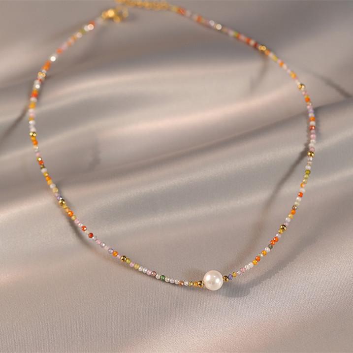 

Hot Sell Trendy Colorful Beads Natural Freshwater Pearl 14K Gold Filled Ladies Short Chain Necklace Birthday Gifts No Fade 45cm