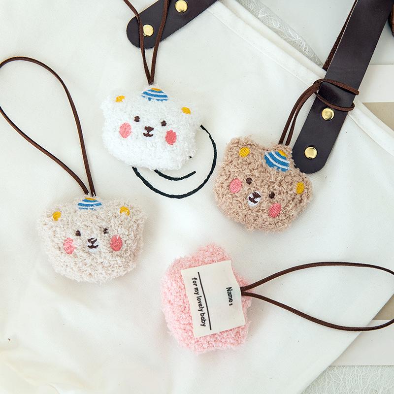 Korean Cute Bear Head Doll Keyring & Name Tag Pendant for Kids' Backpacks