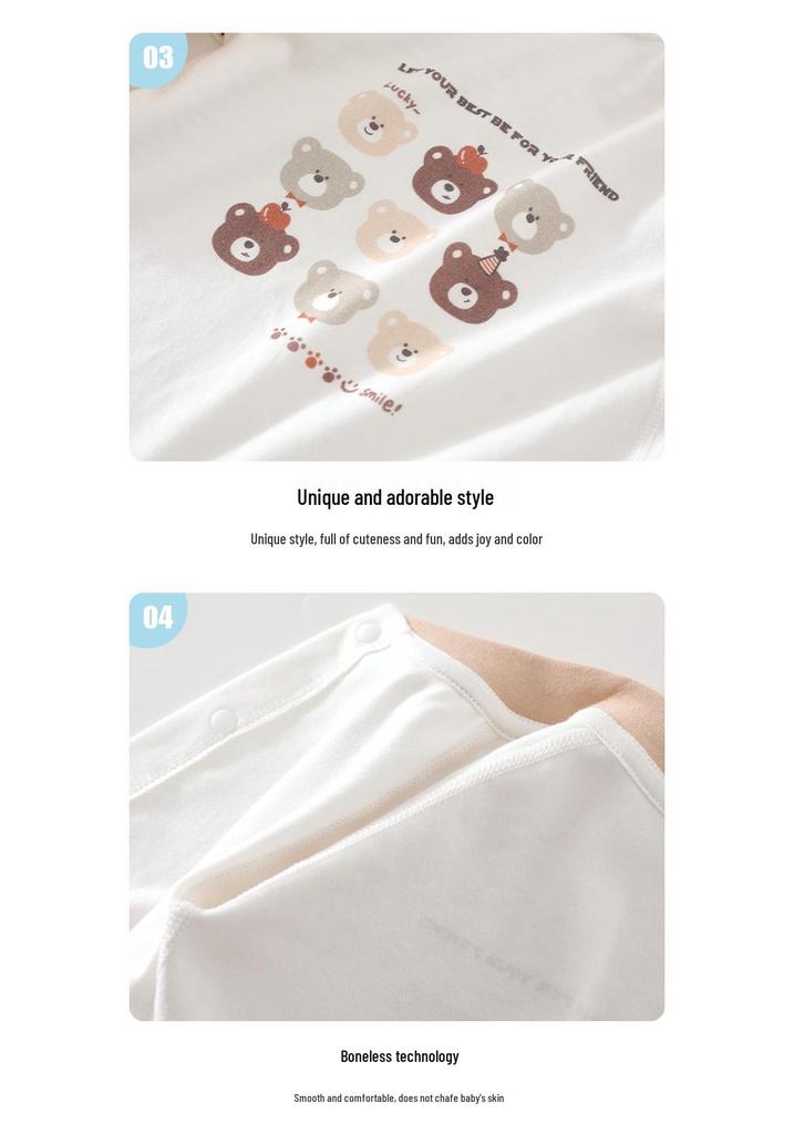 Four Seasons Birthday Bear Newborn Bodysuit - Pure Cotton Baby Belly Protection Romper Jumpsuit