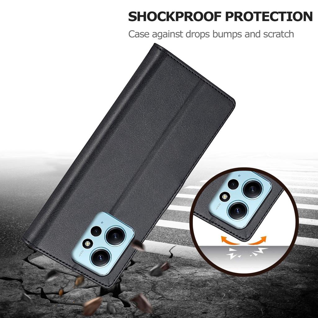 LC.IMEEKE For Xiaomi Redmi Note 12 4G Phone Wallet Case Calf Texture PU Leather Stand Phone Cover
