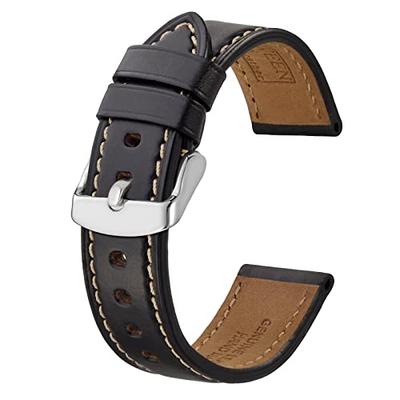 BISONSTRAP Genuine Leather Watch Strap, 23mm, Horween Leather Watch Band, Black, with Installation Tools
