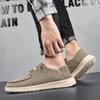 Men’s Outdoor Canvas Shoes Sneakers Driving Shoes Casual Khaki Wide Head Shoes for Farther Plus Size