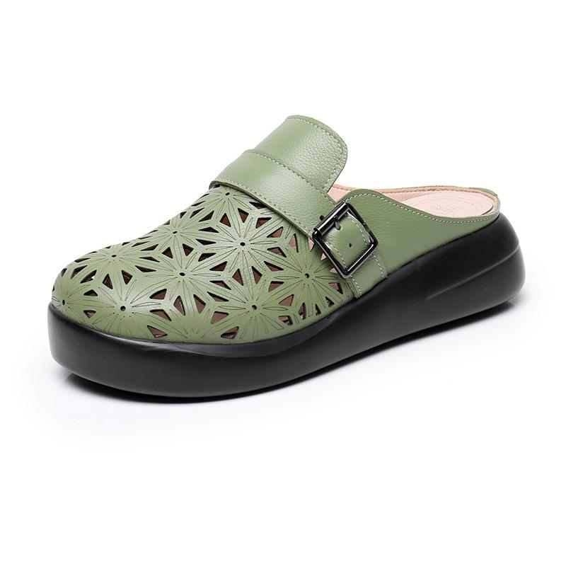 Fashion GKTINOO Roman Summer Mule Shoes Women Genuine Cow Leather Soft Sole Buckle Strap Female Sandal Slippers Handmade