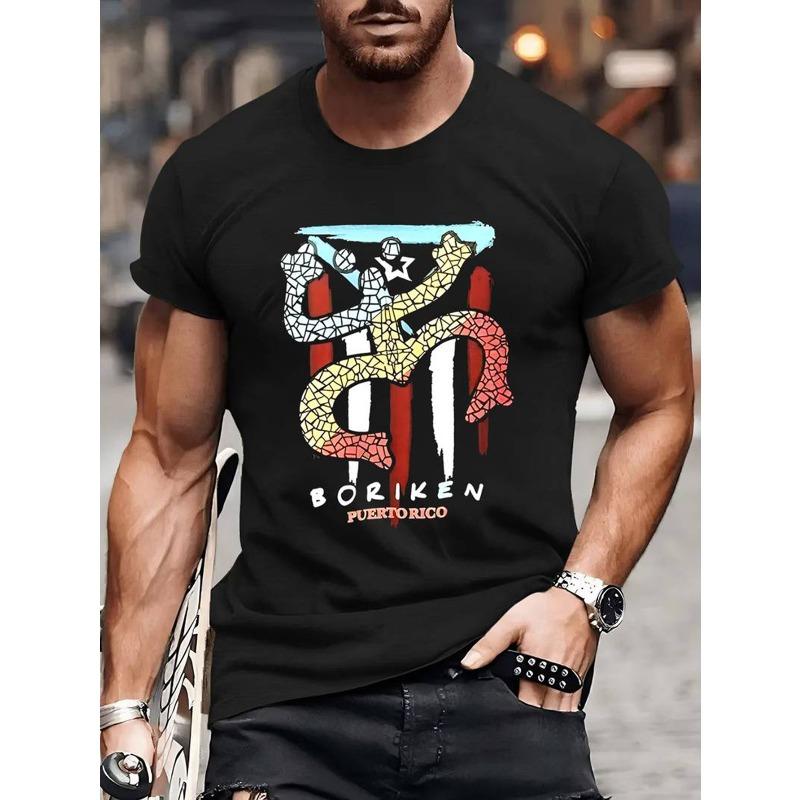 

European sizes Men S Outdoor Casual T-Shirt Featuring a Puerto Rico Graphic Print 4XL чорний