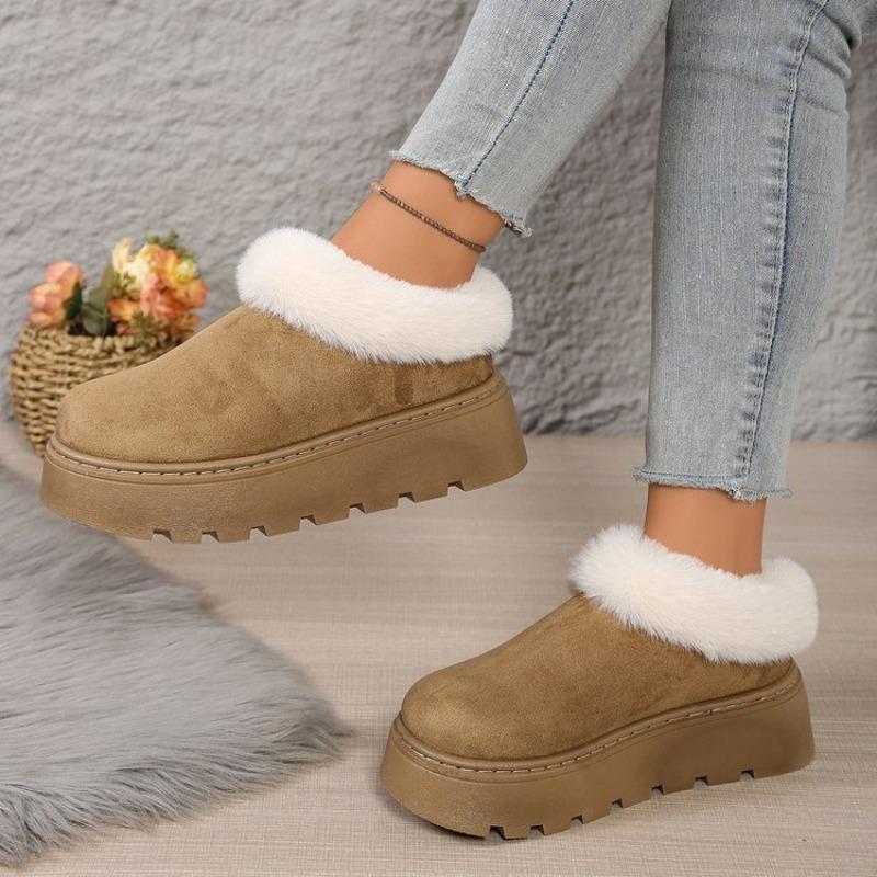New Winter Thick-soled Heightening Snow Boots Toe Slippers Women's Outer Wear Plush Cotton Mop