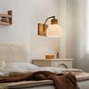 Wall Lamp Solid Wood & Ribbed Milk White Glass Sconce  Retro Minimalist Bedside Lamp