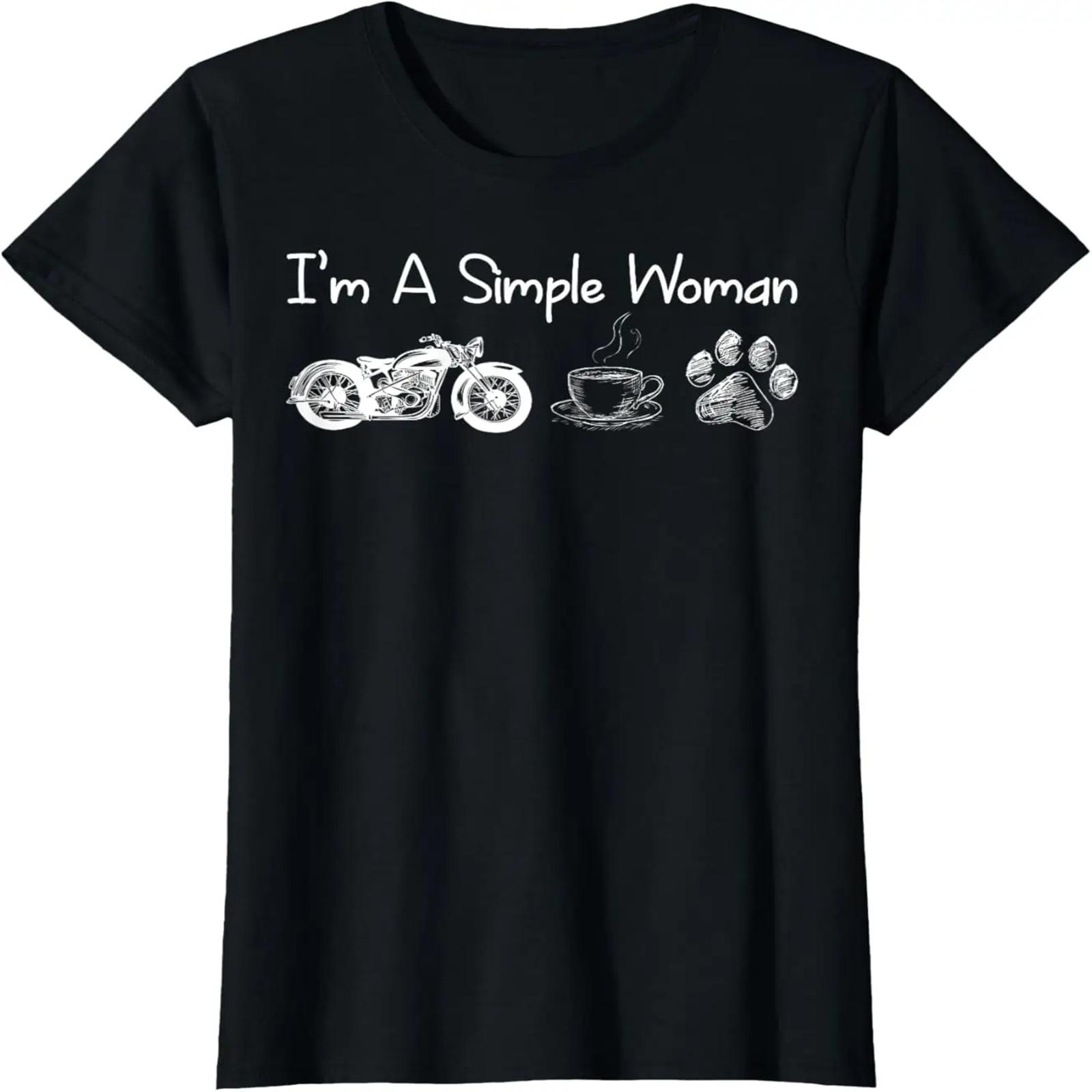 I m a Simple Woman Motorcycle Coffee Dog T-shirt S