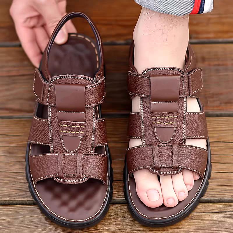 Sandales pour hommes 2024 été nouvelles chaussures de plage en cuir plate-forme décontractée antidérapante sandales en cuir pour papa d'âge moyen et âgé hommes