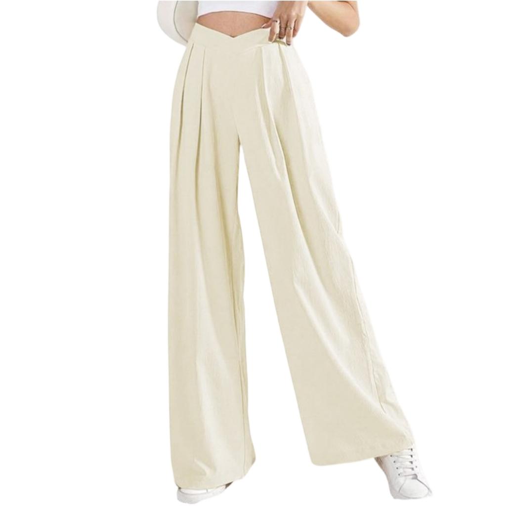 High Waist Wide Leg Pleated Trousers for Women Loose Fit Long Pants with Zipper Closure and Elegant Design for Daily Wear