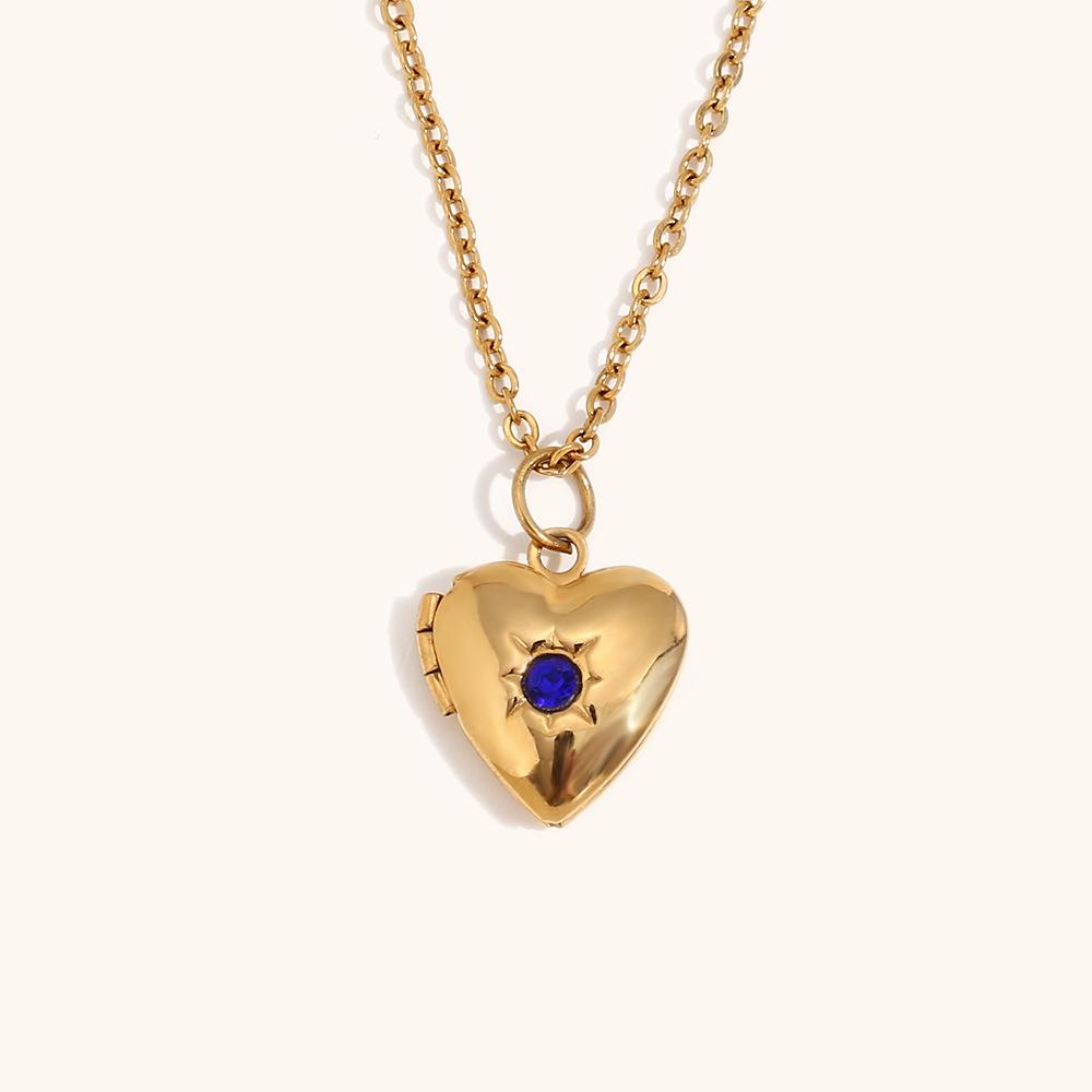 18K Gold Plated Heart-Shaped December Birthstone Photo Frame Necklace for Women