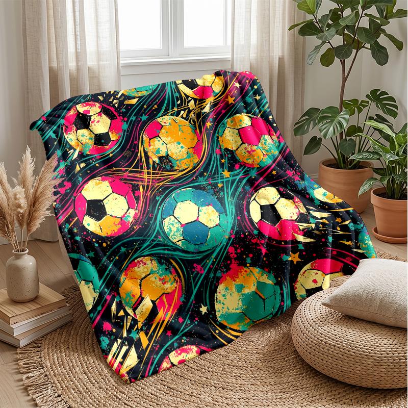 Soccer Ball Artwork 3 Theme Blanket Lightweight Warm Flannel Blanket Decorative Throw Blanket for Home Decoration