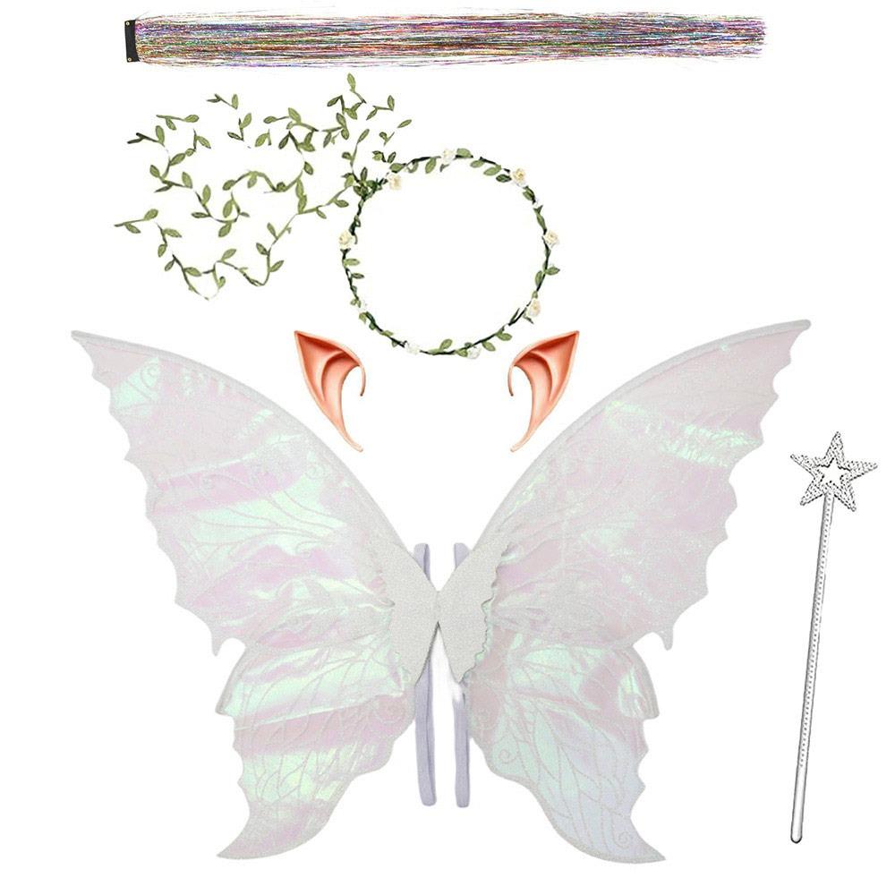 

Funny Adults & Girls Fairy Wings Sparkling Organza Angel Wings Fairy Costume Set for Halloween, Cosplay, Party білий