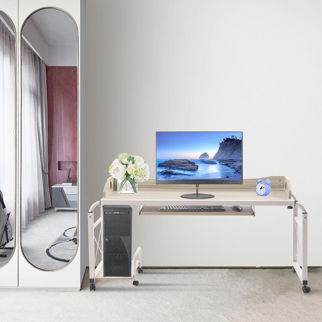 Adjustable Overbed Table with Fence & Keyboard Tray, Large Size Laptop Desk for Home Office, Hospital Bed, Sofa & Living Room