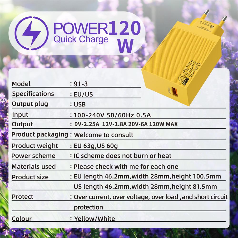 120W USB GaN Charger Fast Charging EU/US Quick Charge Mobile Phone Wall Adapter Cable for Redmi Note 13 Pro Plus Xiaomi 15 Poco