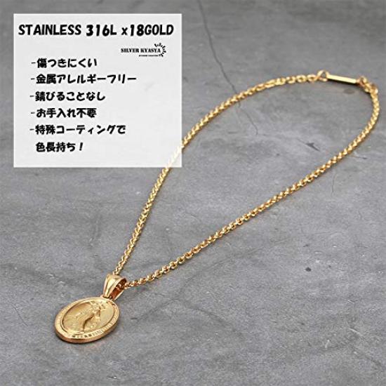 [silver KYASYA] Stainless Steel Miraculous Medal Necklace, 18K GP Gold Coin Necklace, Virgin Mary Medal Pendant, Men's & Women's, Comes with
