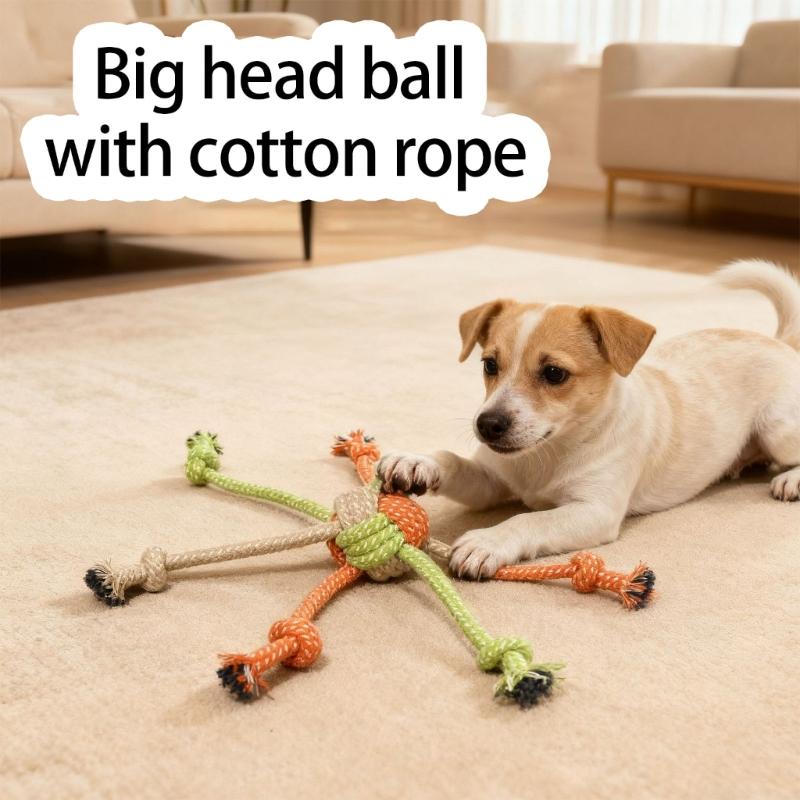 Interactive Dog Chew Rope with 6 Head Design Promotes Gums Health and Indoor Outdoor Entertainment Activity Tug Toy