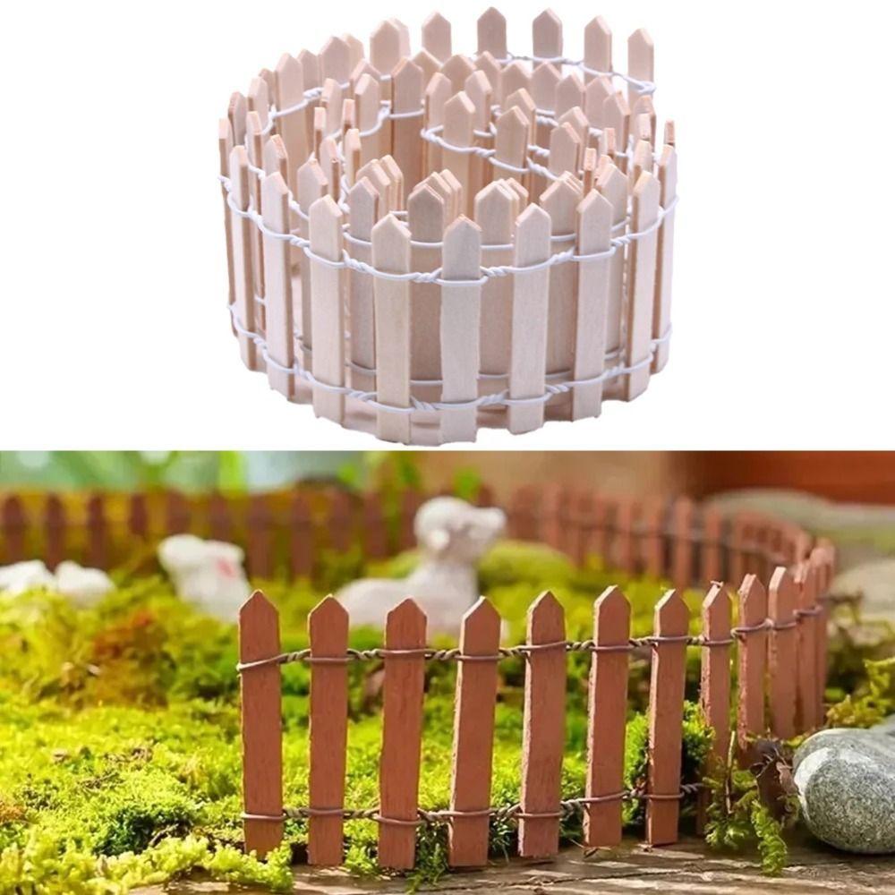 90x5cm Micro Landscape Fence Natural Wood Miniature Picket Fence Gardening Decoration