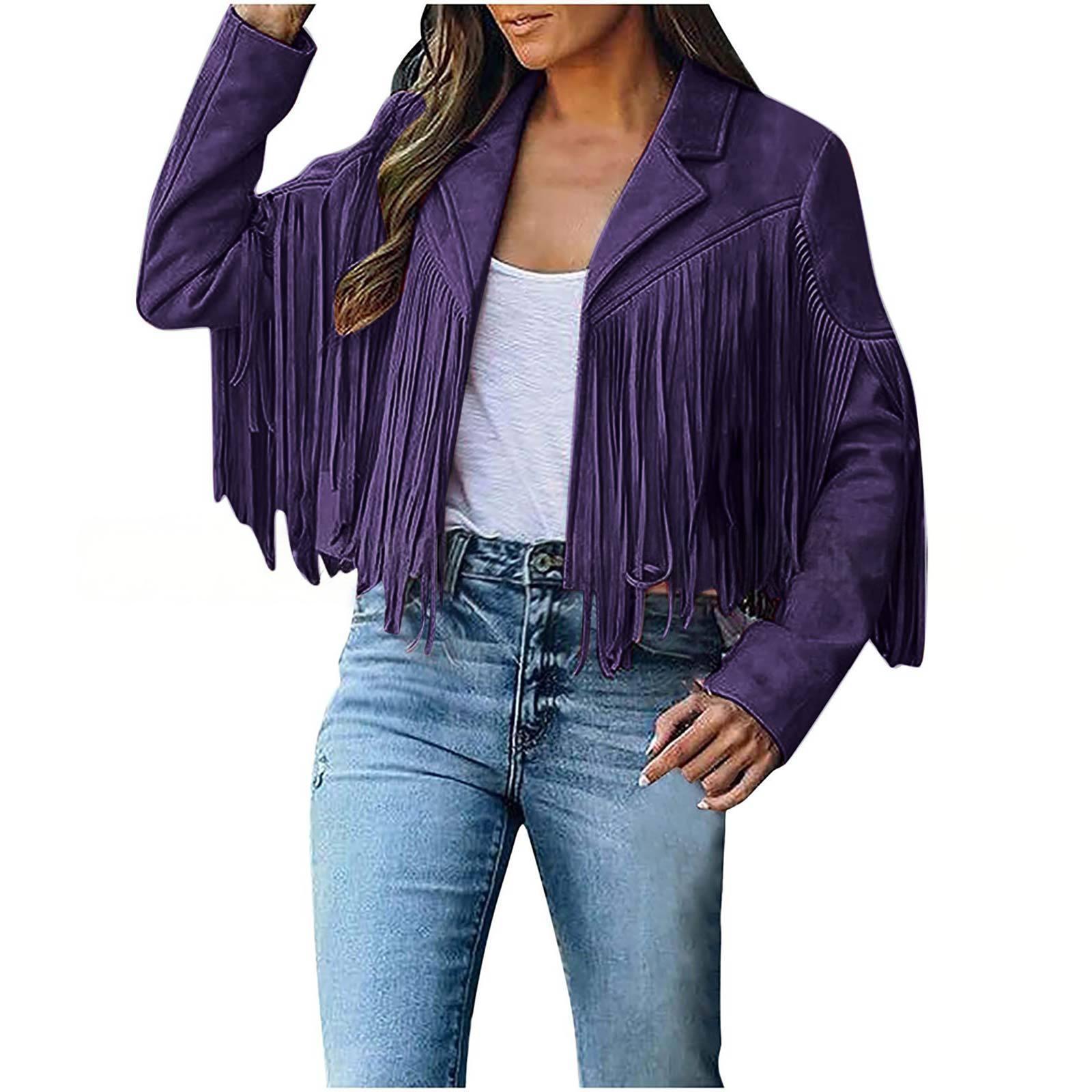 

Womens Short Fringe Jacket Multiple Colors XXXL фіолетовий